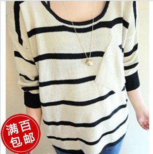 Mushroom sisters equipment 2013 women's stripe knitted sweater shirt