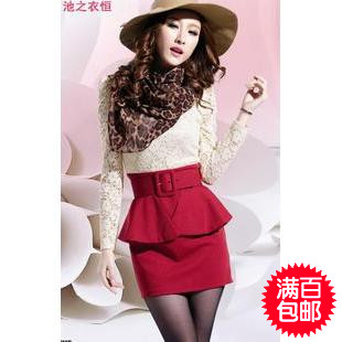 Mushroom women's sexy long-sleeve lace ruffle slim hip slim one-piece dress
