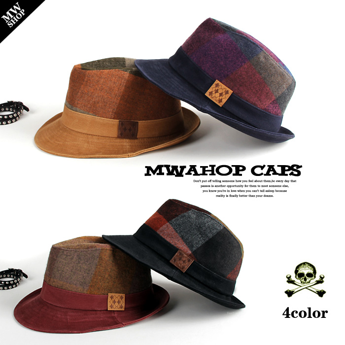 Mwshop fashion vintage plaid wool jazz fedoras hat