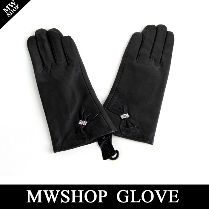 Mwshop rhinestone bow fashion women's sheepskin gloves genuine leather gloves