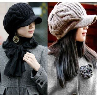 Mx22 hat female winter knitted hat autumn and winter knitted hat cap brim hat ear