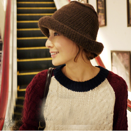 Mx36 unisex lovers knitted hat male Women large brim bucket hat knitted handmade knitted hat