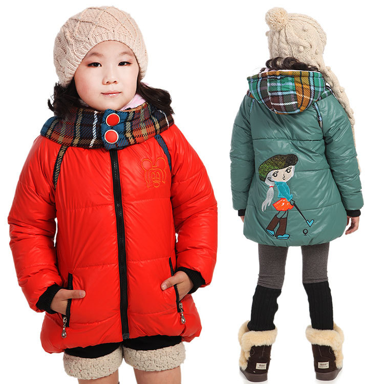 My . 2012 winter girls clothing cotton-padded jacket plaid cap thickening wadded jacket outerwear long design cotton-padded