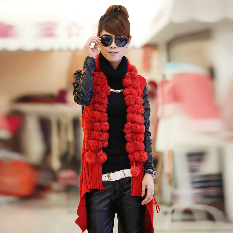 My58 2012 women's patchwork fur collar irregular sweater female medium-long knitted vest female