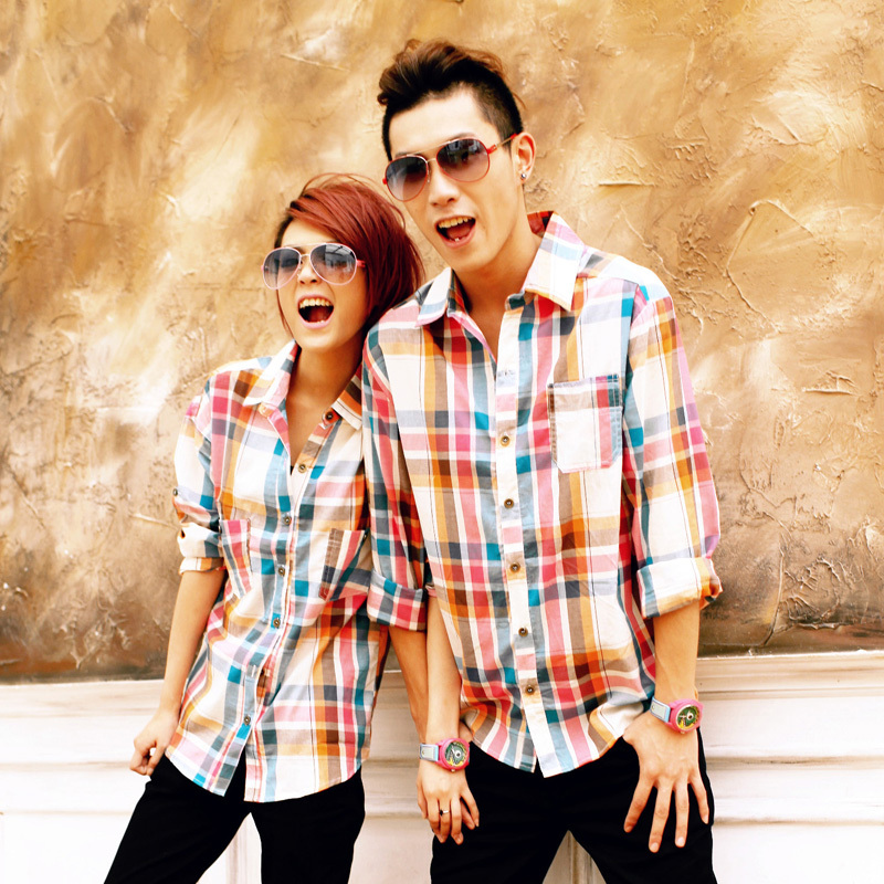 Myplace lovers autumn new arrival plaid all-match slim shirt long-sleeve turn-down collar shirt 843