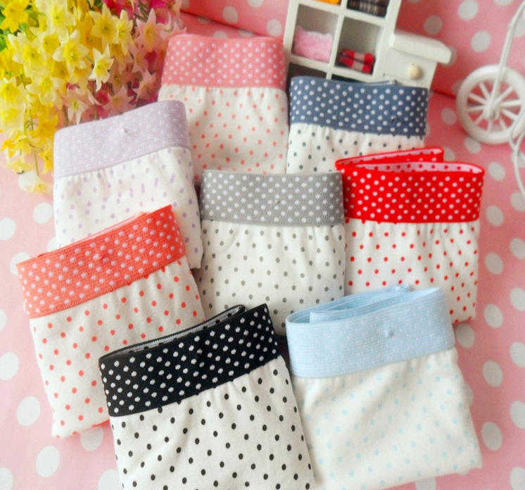 N041 Free shipping  100% cotton women's lovely  polka dot  small mid waist panties