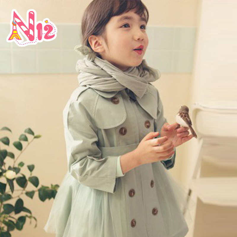N12 noye female child trench outerwear princess children's clothing 2013 spring new arrival yarn three quarter sleeve