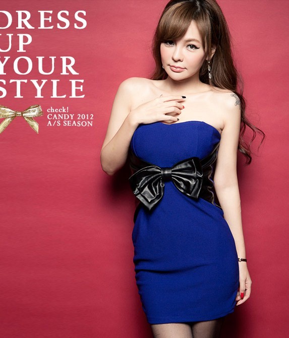 N90 2013 luminous leather bow cup dress skirt tube top one-piece dress