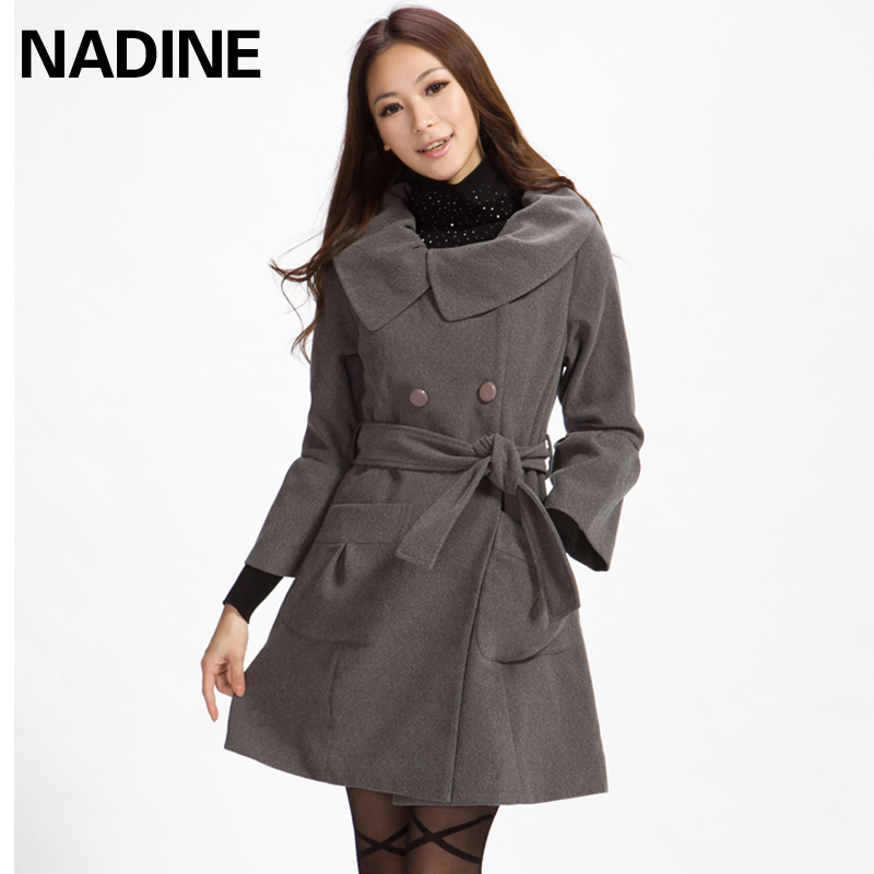 Nadine plus size double breasted wrist-length sleeve slim waist wool coat outerwear female