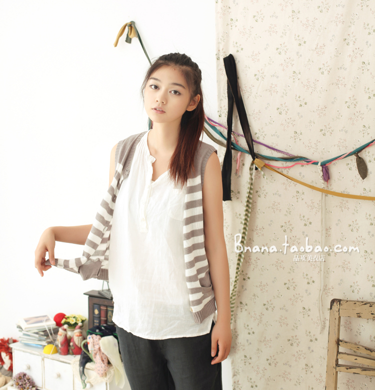 Nana 2012 japanese style preppy style fluid hoarily knitted stripe vest design cardigan c120725