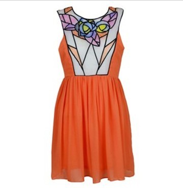 National trend embroidery color block decoration chiffon yarn one-piece dress 2274 chromophous