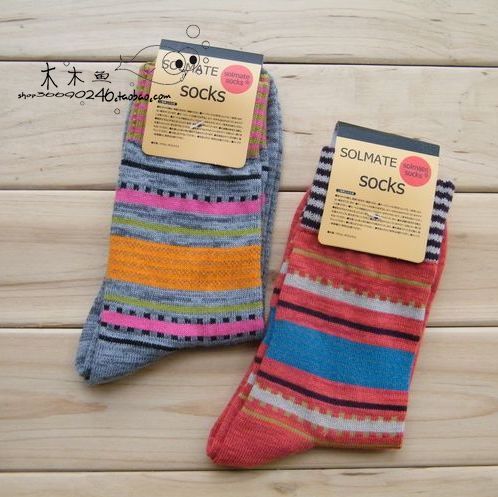 National trend vintage blended-color flower yarn spring and autumn female socks male socks lovers socks double