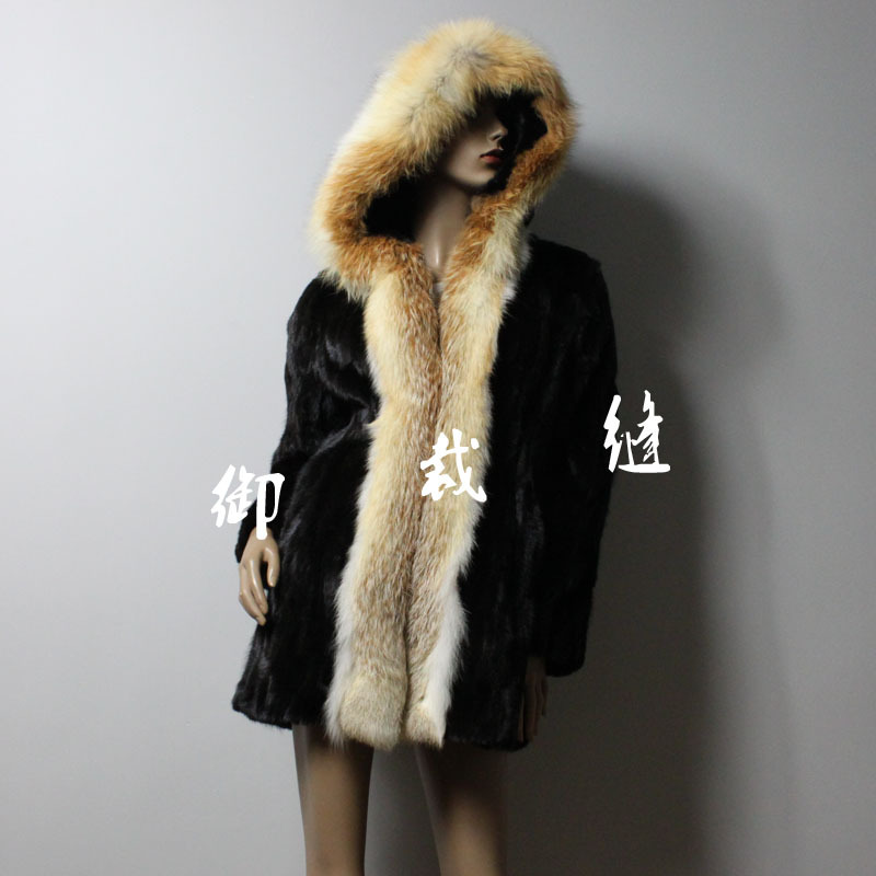 Natural coffee overcoat large fox fur mink long design