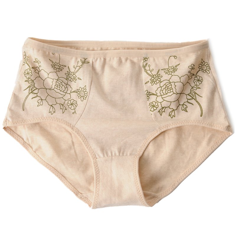 Natural colored cotton panty mid waist print trigonometric shorts skin color CM-V0012