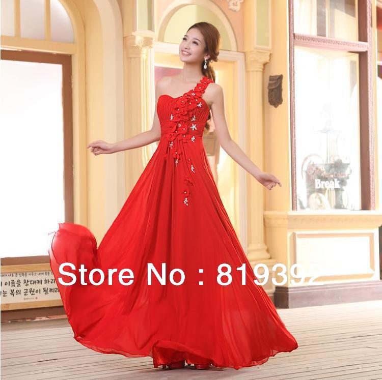 Natural of china with red color evening dresses with Oriental Beauty ankle-length one shoulder