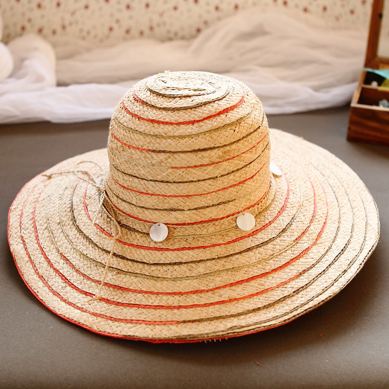 Natural stripe decoration uv beach cap hat spring and summer women's