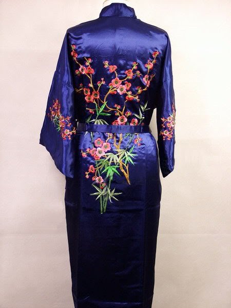 Navy Blue Chinese Women's Satin Polyester Embroider Robe Kimono Gown S M L XL XXL XXXL Free Shipping WS-4