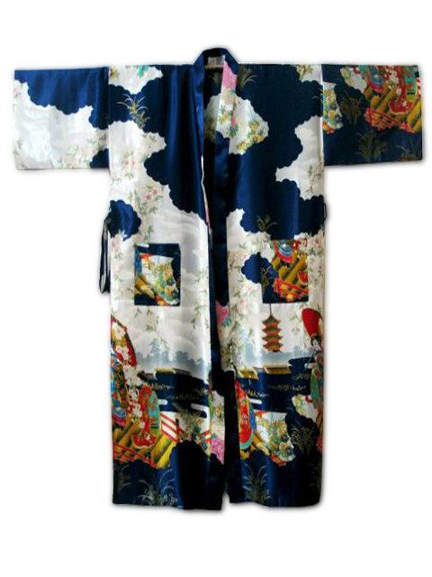 Navy Blue Chinese Women's Silk Polyester Robe Kimono Bath Gown S M L XL XXL XXXL Free Shipping S0015