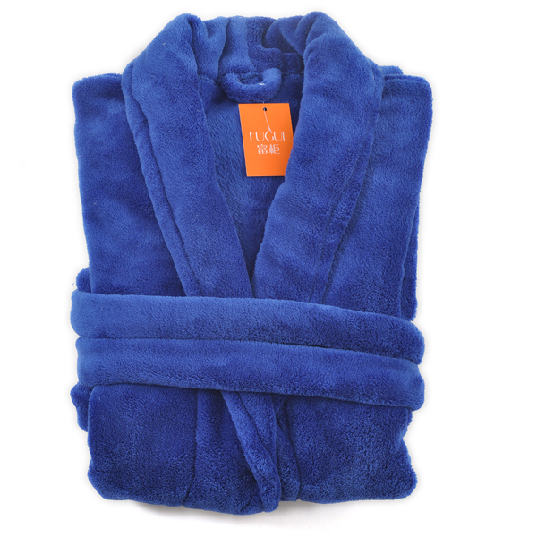 Navy blue coral fleece robe sleepwear bathrobes lounge kimono style