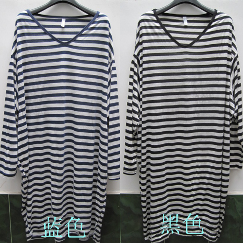 Navy style batwing sleeve loose plus size maternity t-shirt long-sleeve basic shirt dark blue and white stripe female long