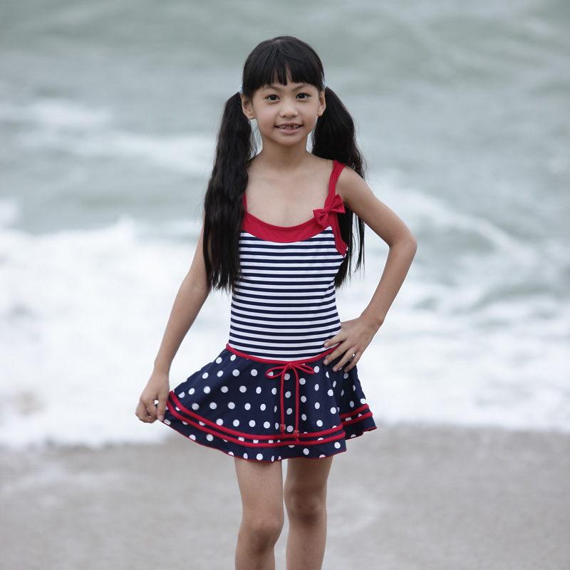Navy style child one-piece dress young girl swimwear spa 9 - 16