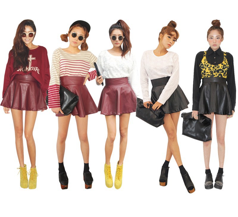 Nda autumn 2012 sty a leather skirt all-match high waist leather skirt claretred