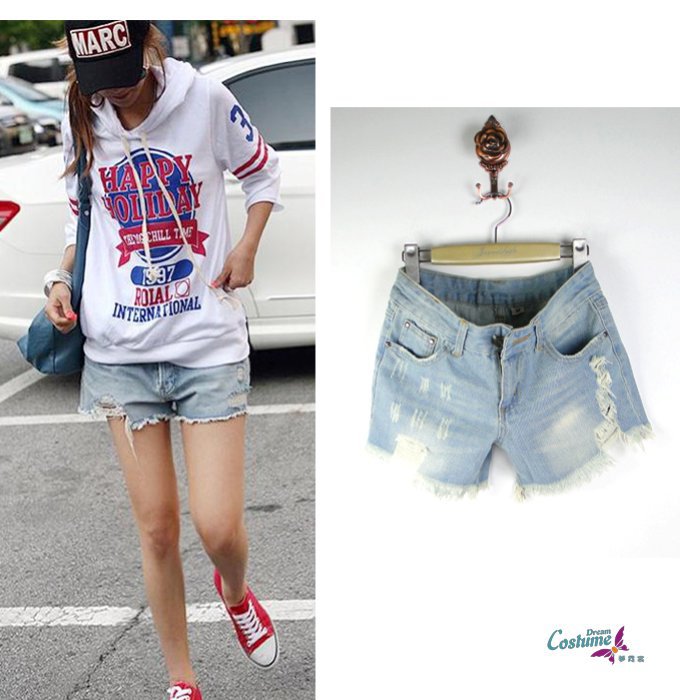 Nda single-shorts sty fashion vintage high waist denim shorts roll-up hem loose plus size female spring