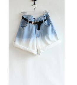 Nda styl high waist bud gradient denim loose shorts plus size belt female