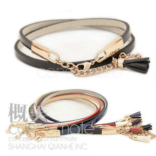 Necklace Pendants F27 tassel pendant decoration thin belt belly chain japanned leather women's strap