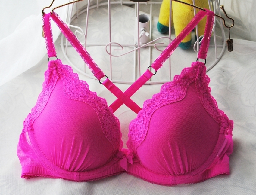 Neon color cross shoulder strap slip-resistant push up underwear bra