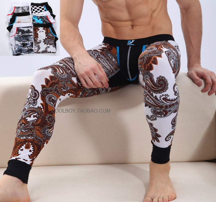 Net wj fashion underwear modal male low-waist slim flower long johns tight legging