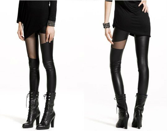 Net yarn leather irregular splicing personality sexy charm nine Tights Leggings free shiping,wholesale 10pcs/lot