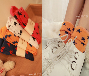 NEW 12 Pairs 100%cotton 8290 casual fashion multi color star pattern design lovely full pile short summer women socks wholesale