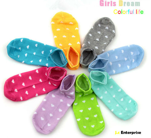 NEW 12 Pairs Cotton Multiple Colors Lovely Heart Pattern Casual Low Cute  Candy color summer women ankle sock slippers wholesale