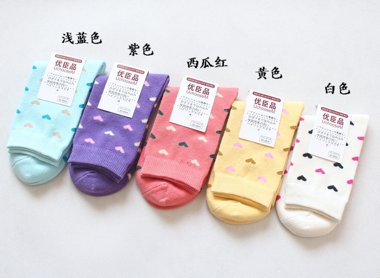 New 12Pairs 100%cotton 5 colors heart pattern design casual lovely spring autumn summer women socks wholesale