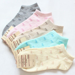 New 12Pairs Cotton high quality casual sweet lovely bowknot pattern shallow short summer women ankle sock slippers wholesale