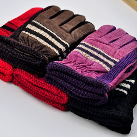 New 2011 lovers thermal women's genuine leather gloves female winter patchwork genuine leather gloves Free shipping