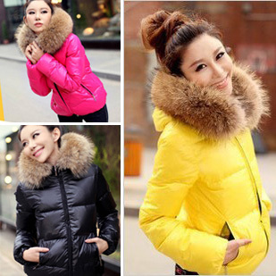 NEW 2012 autumn and winter fashion women short design wadded jacket candy color slim thickening fur collar cotton-padded jacket