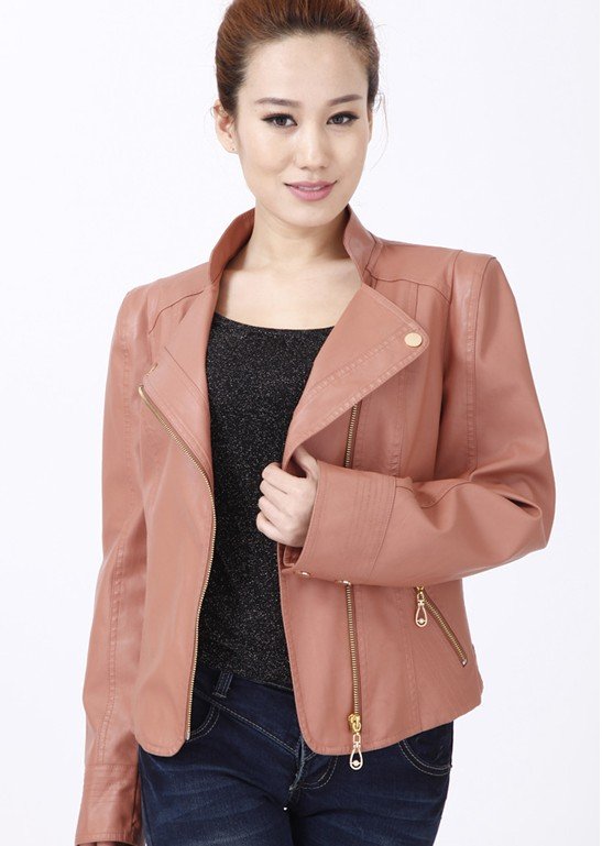 NEW 2012 Fashion Women High-grade sheepskin Inclined zipper leather jacket coat / L-4XL   Free shipping !!!