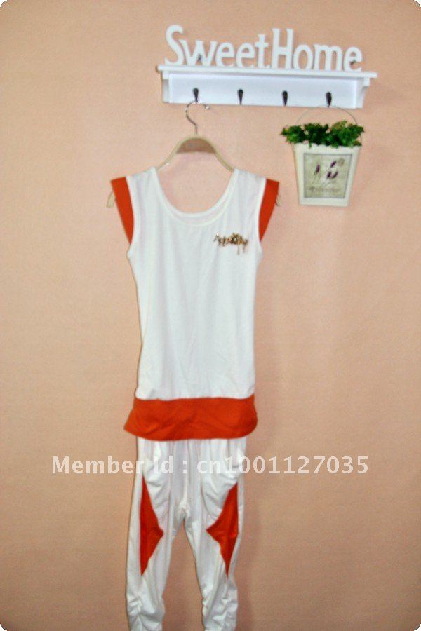 New! 2012 hot cotton pocket sport casual women ladies shirt & shorts set w/ letter & gold metal chain element FREE SHIPPING