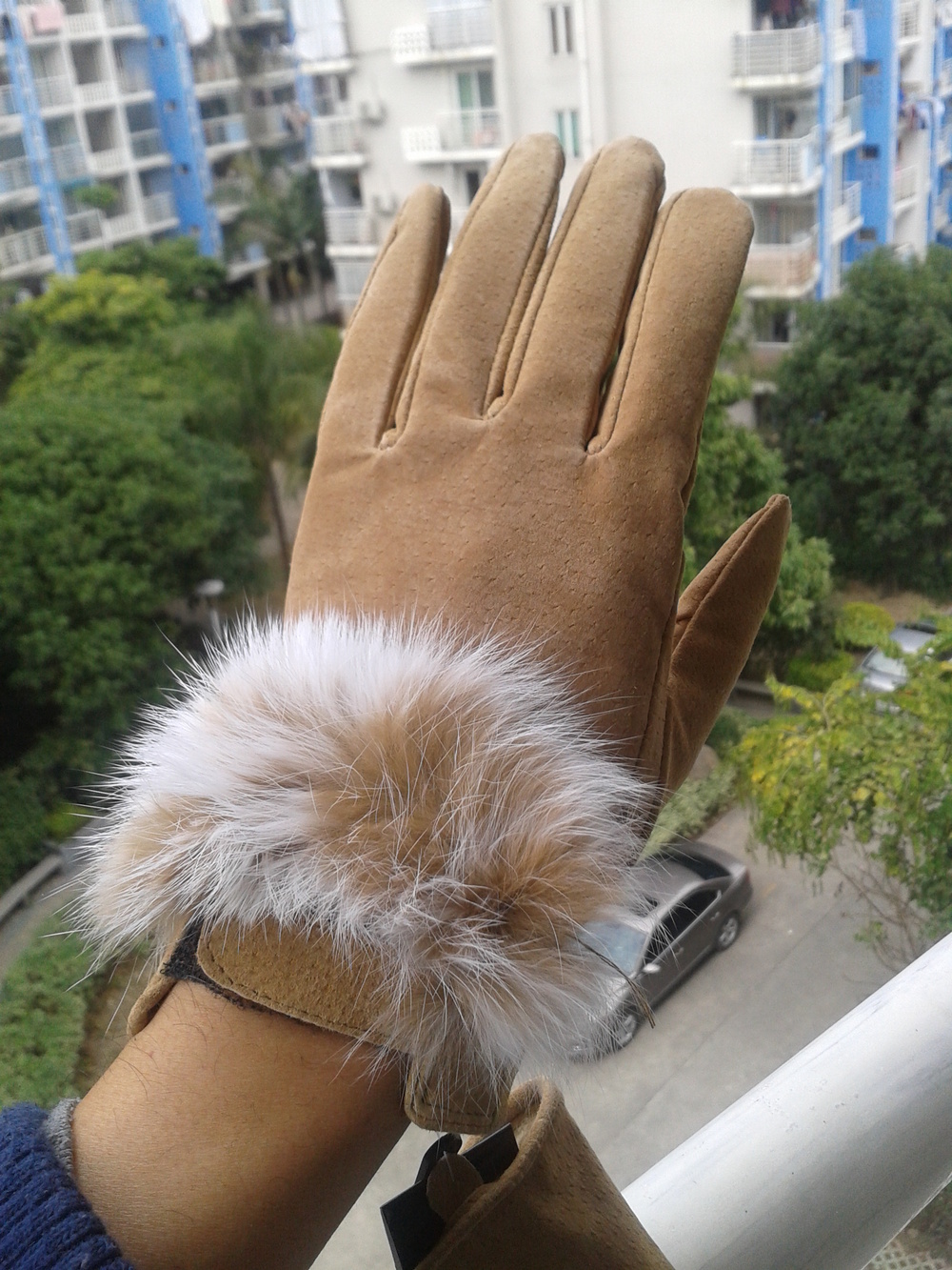 NEW 2012 Romantic Seoul Winter glove double thick warm super warm leather angora female leather gloves  Gray