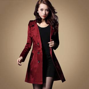 NEW 2012 Women's Winter Fashion Red Wine Trench,100% cotton ladies's Outerwear,Slim Plus Size Wind Coat,FREE SHIPPING T009