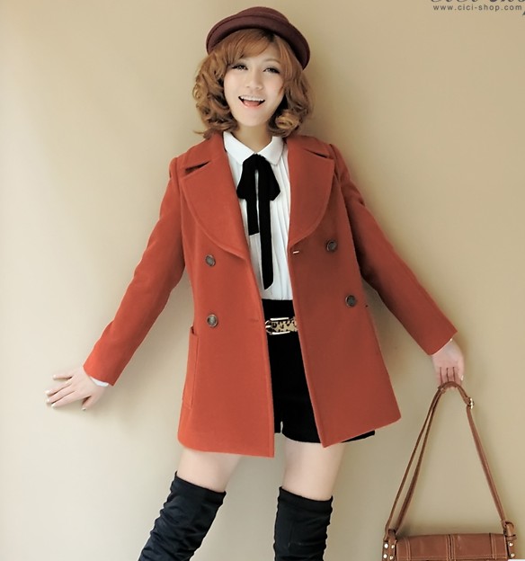 New 2013 autumn and winter women double breasted turn-down collar preppy style wool coat outerwear trench Free Gift