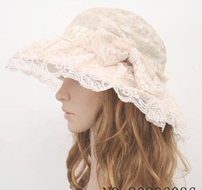 New 2013 Fashion Pearl bowknot lace cap Women's Foldable hats Wide Large Brim Floppy Summer Beach Sunscreen 2pcs Free Shipping