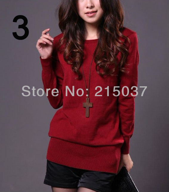 New 2013 Fashion solid color cotton's women's sweater Low collar long  pullovers, Free shipping