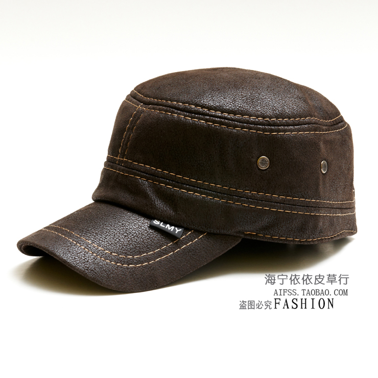 NEW 2013 men's genuine leather hat nubuck leather military hat sunbonnet winter hat