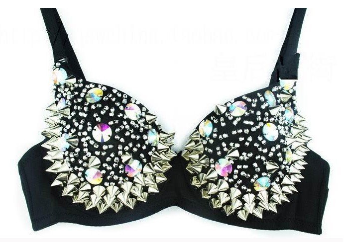 New 2013 Sexy Bra Women Party Disco All-over Rivet Spike Stud Bra Metallic Punk Dance Bra