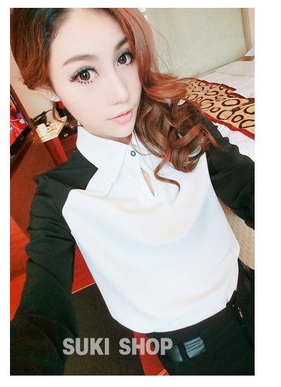 new 2013 spring fashion all-match color block single button shirt female