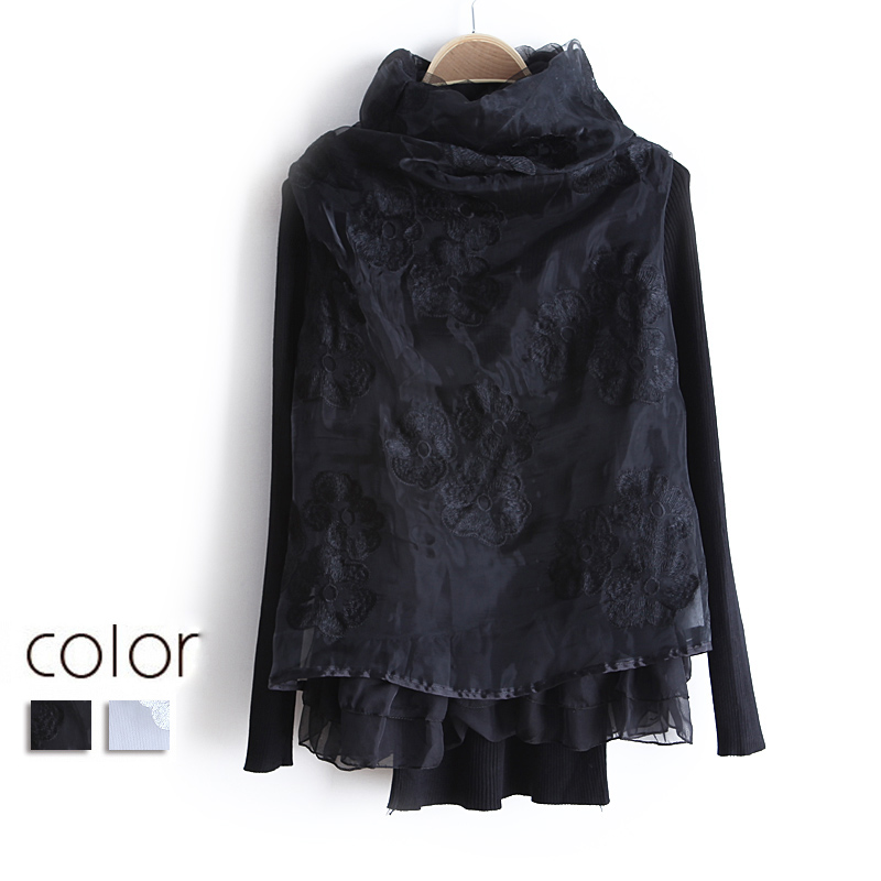 new 2013 spring gentlewomen lace embroidered twinset comfortable turtleneck long-sleeve sweater female wx1416