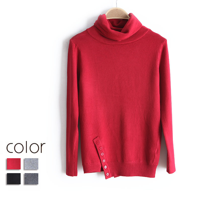 new 2013 spring solid color turtleneck thermal slim button decoration basic sweater female wx1378